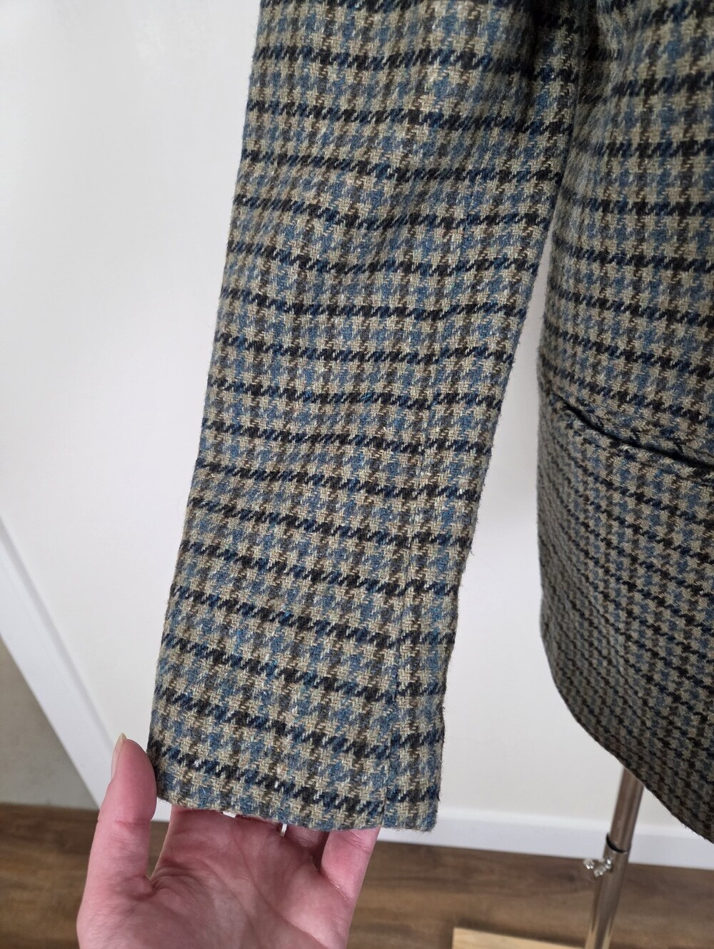Romanian Houndstooth Oversized Blazer Blue Brown Boxy (c1) - Picture 9 of 12